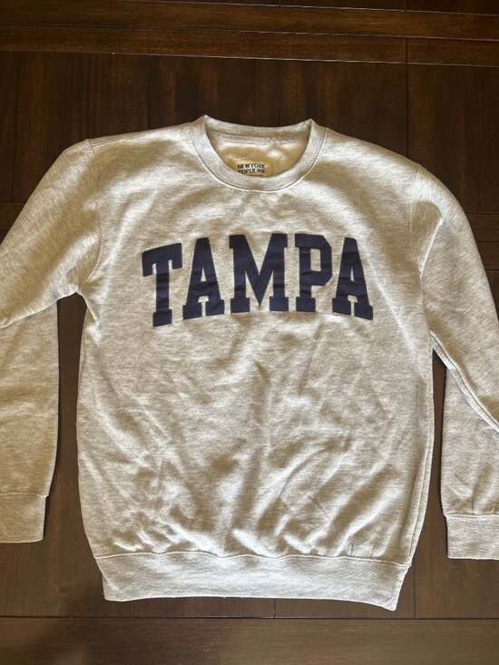New York Popular Sweaters - Embroidered Tampa Sweatshirt Gray Crewneck By New York Popular S Cotton Blend